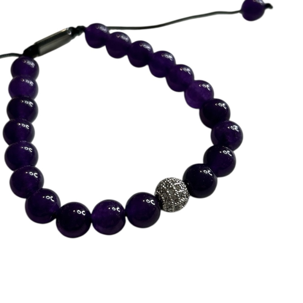 Purple Beaded stone Bracelet with Silver Accent closure NEW - Picture 2 of 4